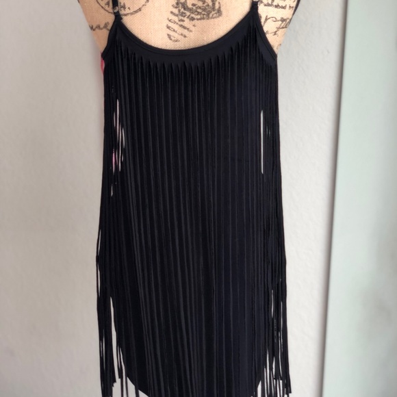 Peep Toe Black Fringe All Over Mini Dress - Picture 8 of 14